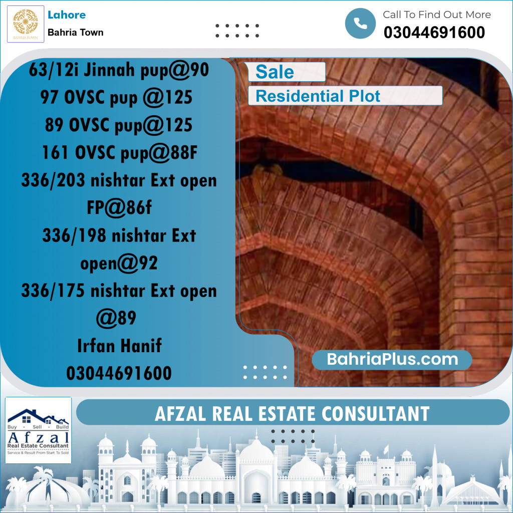 Residential Plot for Sale in Bahria Town, Lahore - (BP-220999)