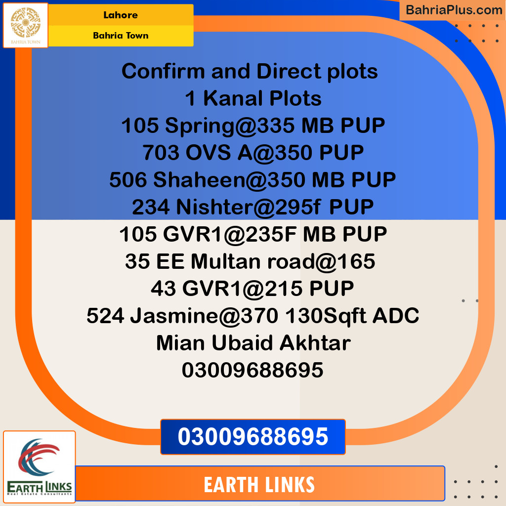 Residential Plot for Sale in Bahria Town, Lahore - (BP-221033)