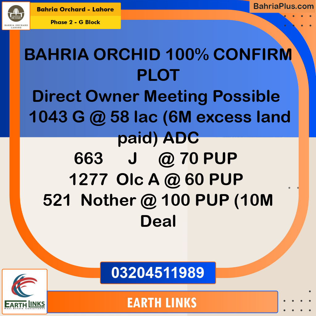 6 Marla Residential Plot for Sale in Phase 2 - G Block -  Bahria Orchard, Lahore - (BP-221043)