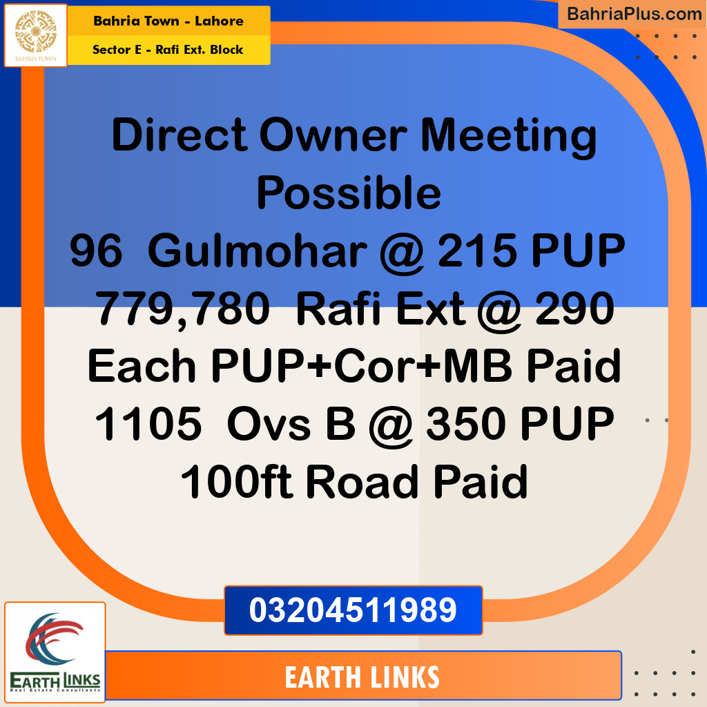 10 Marla Residential Plot for Sale in Sector E - Rafi Ext. Block - Bahria Town, Lahore - (BP-221049)
