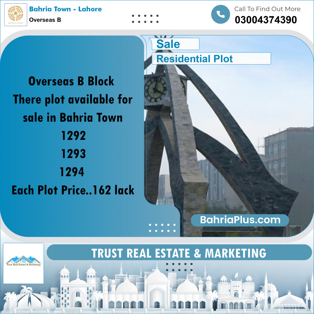10 Marla Residential Plot for Sale in Overseas B -  Bahria Town, Lahore - (BP-221050)