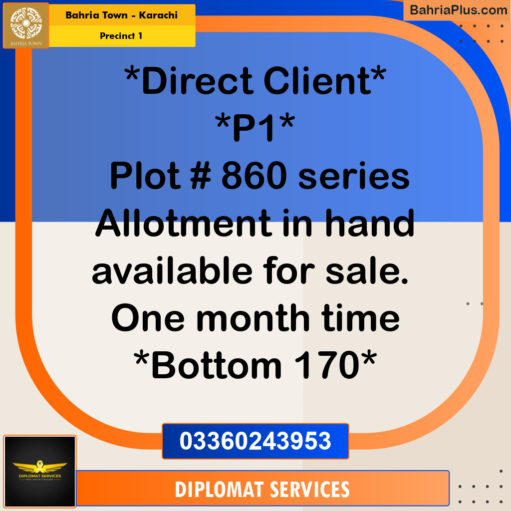 250 Sq. Yards Residential Plot for Sale in Precinct 1 - Bahria Town, Karachi - (BP-221052)
