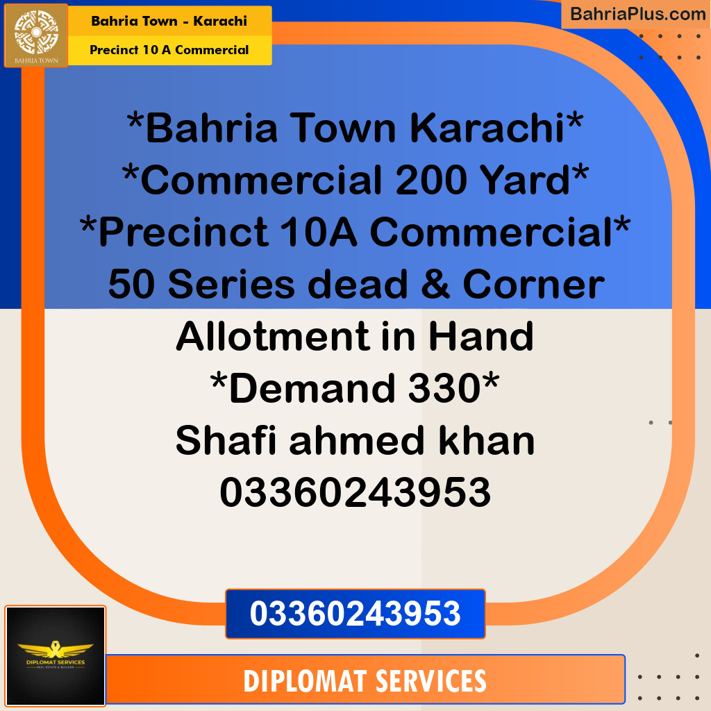 200 Sq. Yards Commercial Plot for Sale in Precinct 10 A Commercial - Bahria Town, Karachi - (BP-221056)
