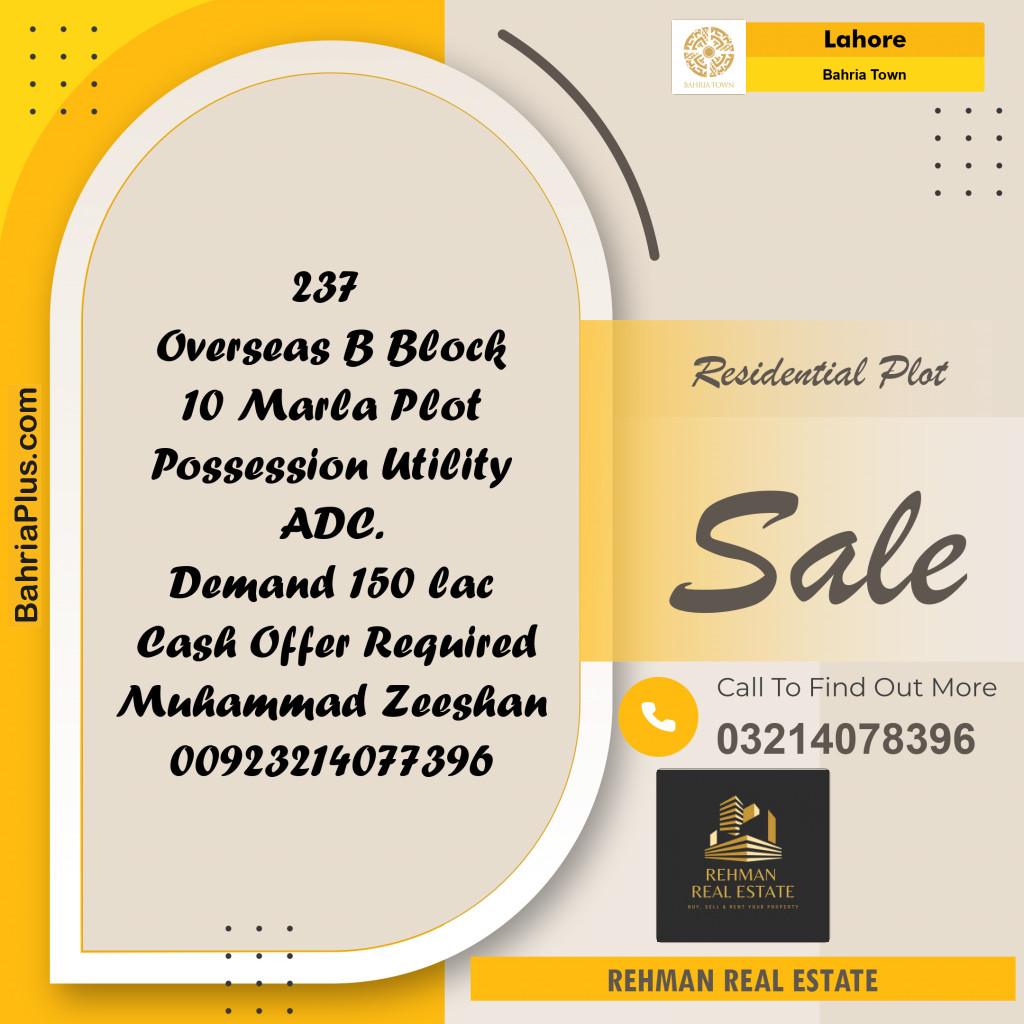 Residential Plot for Sale in Bahria Town, Lahore - (BP-221068)