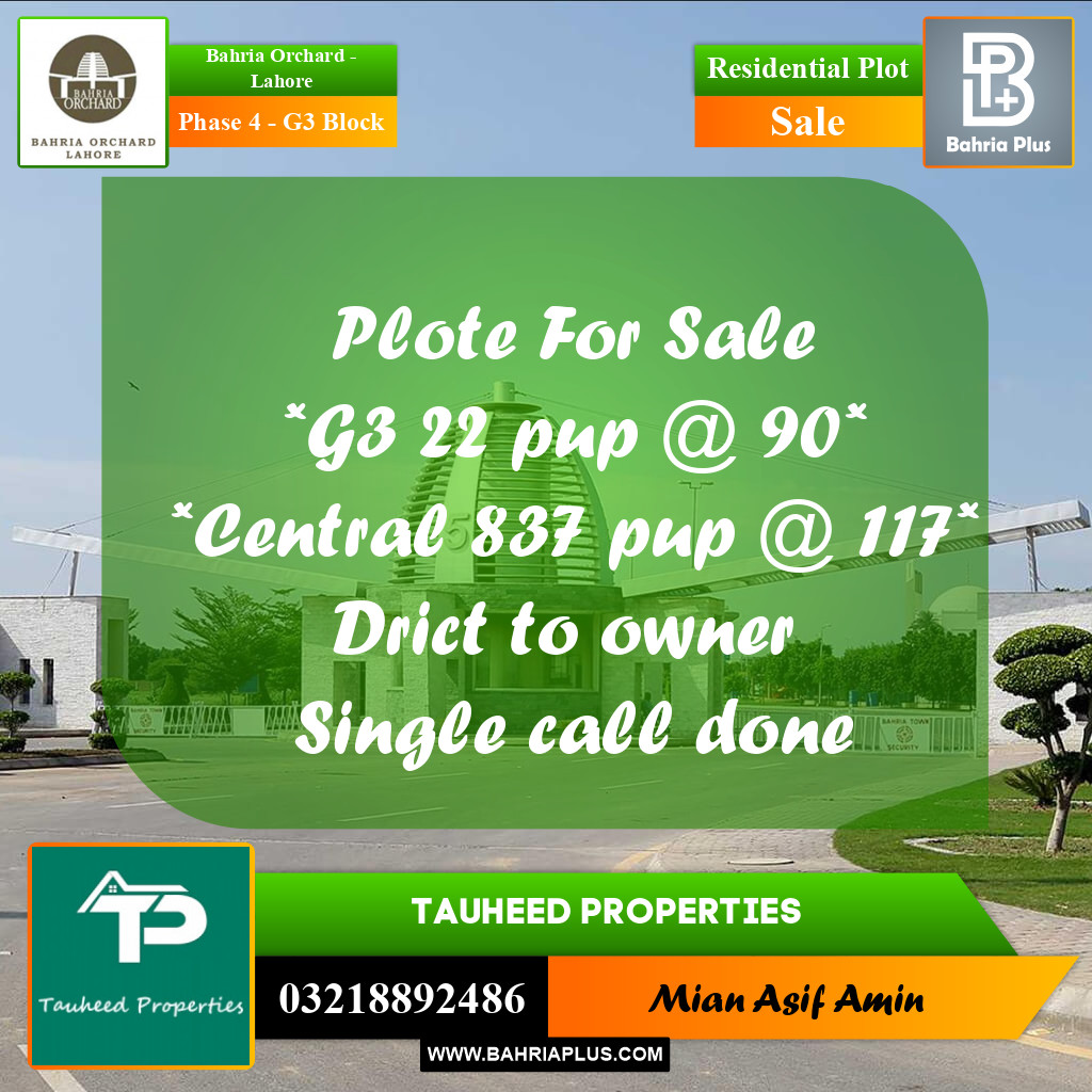 10 Marla Residential Plot for Sale in Phase 4 - G3 Block - Bahria Orchard, Lahore - (BP-221075)