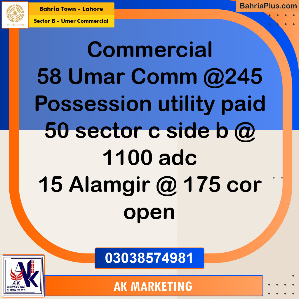 4 Marla Commercial Plot for Sale in Sector B - Umer Commercial - Bahria Town, Lahore - (BP-221085)