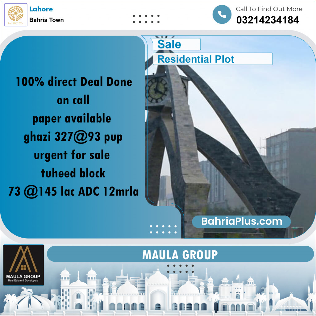 Residential Plot for Sale in Bahria Town, Lahore - (BP-221095)