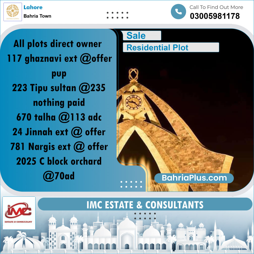 Residential Plot for Sale in Bahria Town, Lahore - (BP-221103)