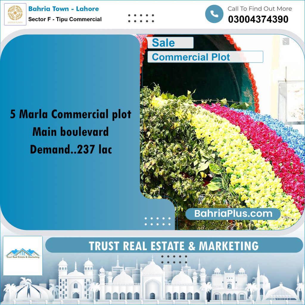 5 Marla Commercial Plot for Sale in Sector F - Tipu Commercial - Bahria Town, Lahore - (BP-221117)