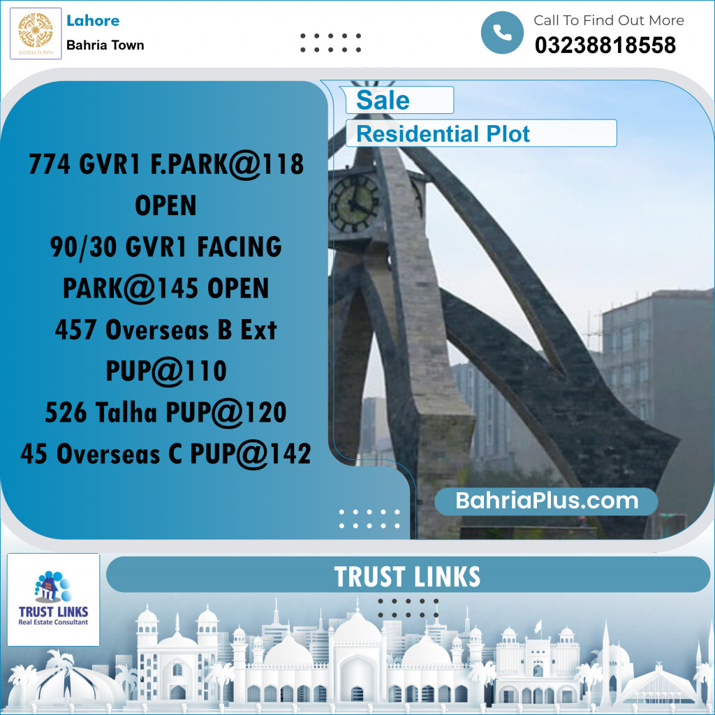 Residential Plot for Sale in Bahria Town, Lahore - (BP-221142)