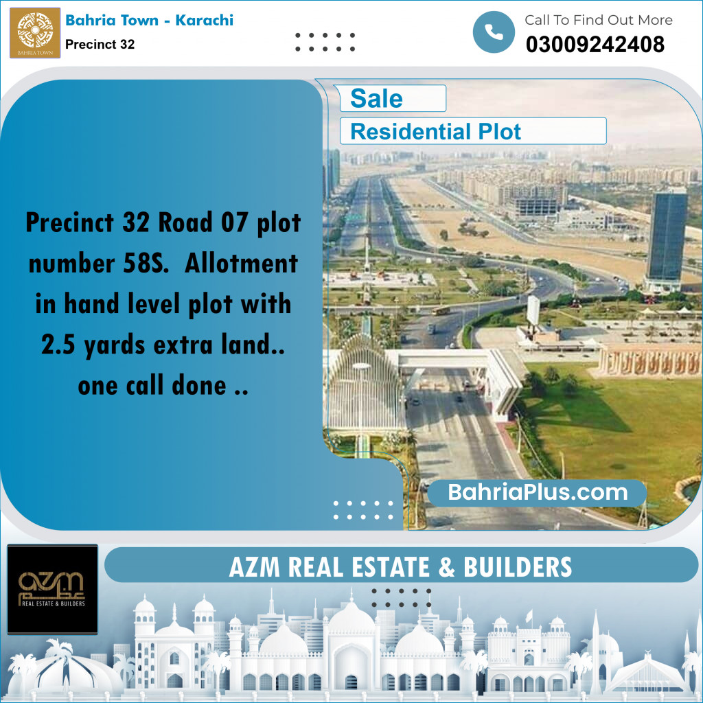 274 Sq. Yards Residential Plot for Sale in Precinct 32 -  Bahria Town, Karachi - (BP-221153)