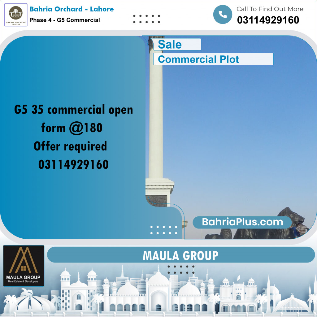 5 Marla Commercial Plot for Sale in Phase 4 - G5 Commercial -  Bahria Orchard, Lahore - (BP-221161)