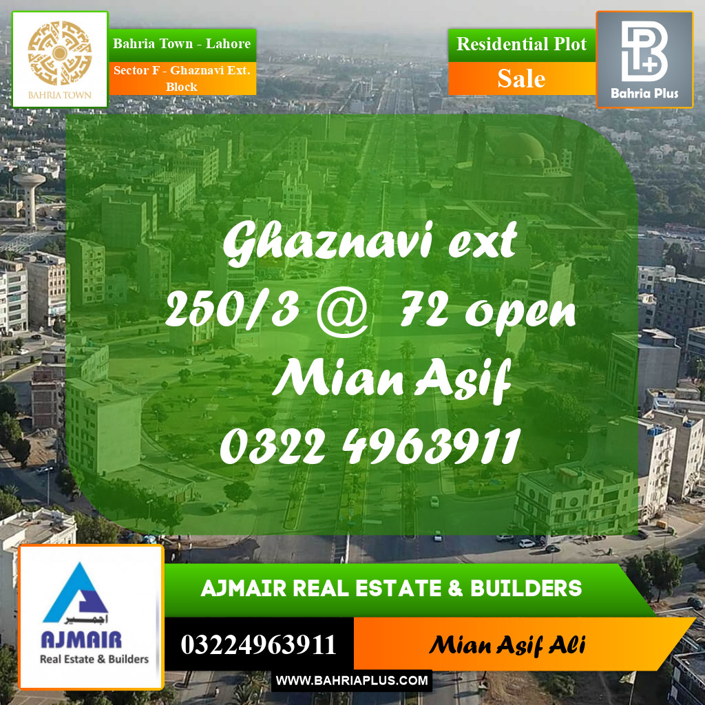 Residential Plot for Sale in Sector F - Ghaznavi Ext. Block - Bahria Town, Lahore - (BP-221199)