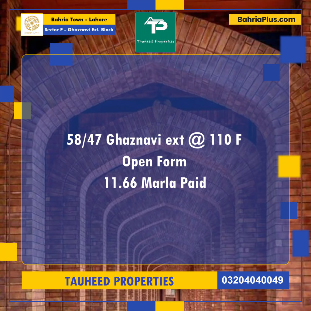 11.66 Marla Residential Plot for Sale in Sector F - Ghaznavi Ext. Block -  Bahria Town, Lahore - (BP-221215)