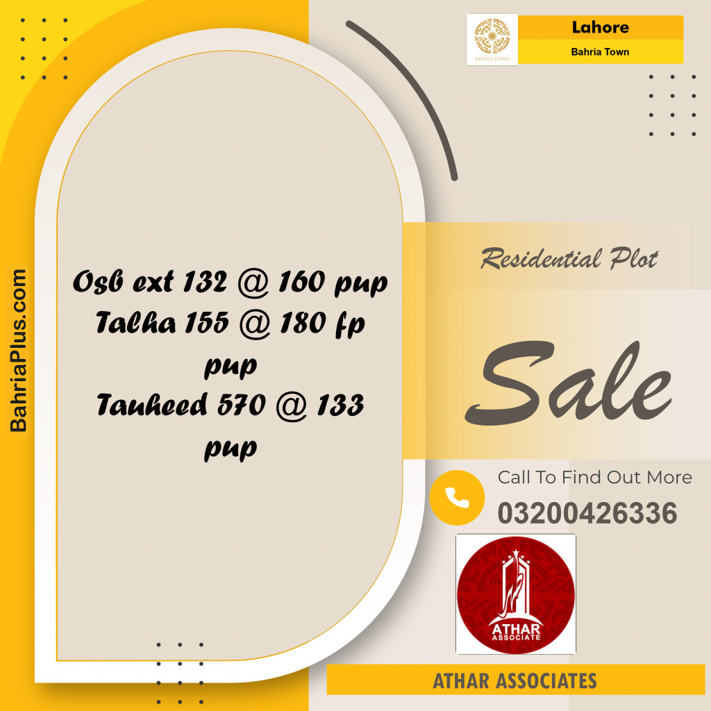 Residential Plot for Sale in Bahria Town, Lahore - (BP-221226)