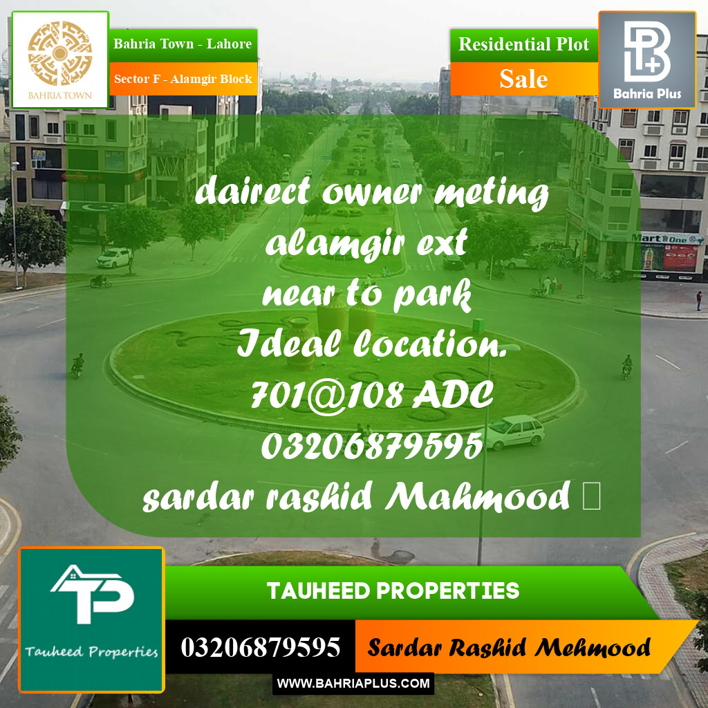 10 Marla Residential Plot for Sale in Sector F - Alamgir Block -  Bahria Town, Lahore - (BP-221244)