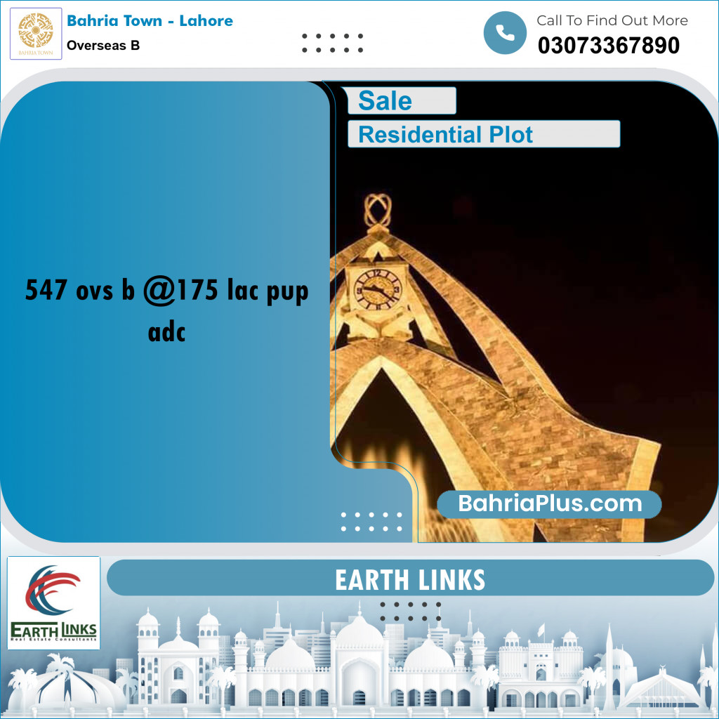 10 Marla Residential Plot for Sale in Overseas B -  Bahria Town, Lahore - (BP-221264)