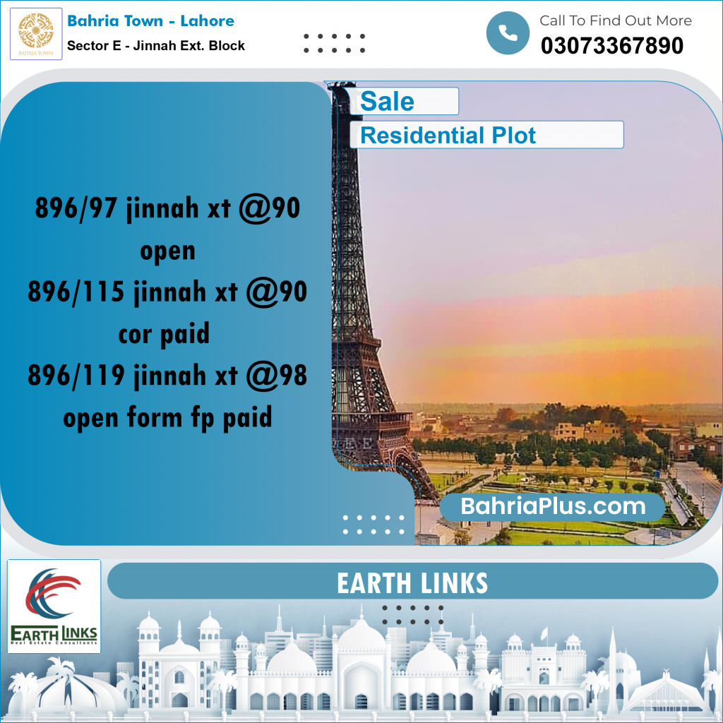 5 Marla Residential Plot for Sale in Sector E - Jinnah Ext. Block - Bahria Town, Lahore - (BP-221268)