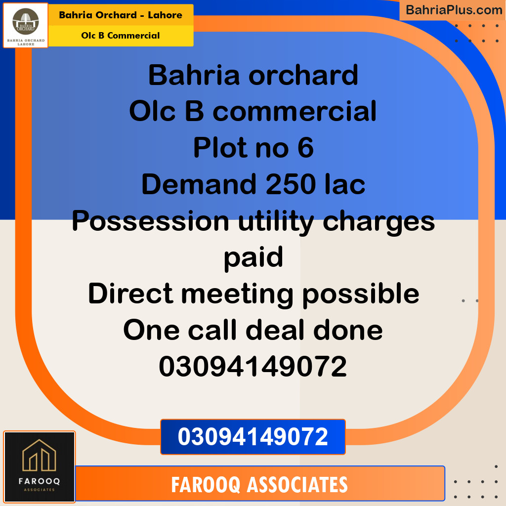 4 Marla Commercial Plot for Sale in OLC B Commercial -  Bahria Orchard, Lahore - (BP-221275)