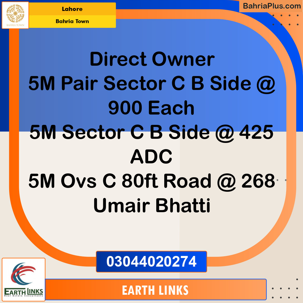 5 Marla Commercial Plot for Sale in Bahria Town, Lahore - (BP-221312)