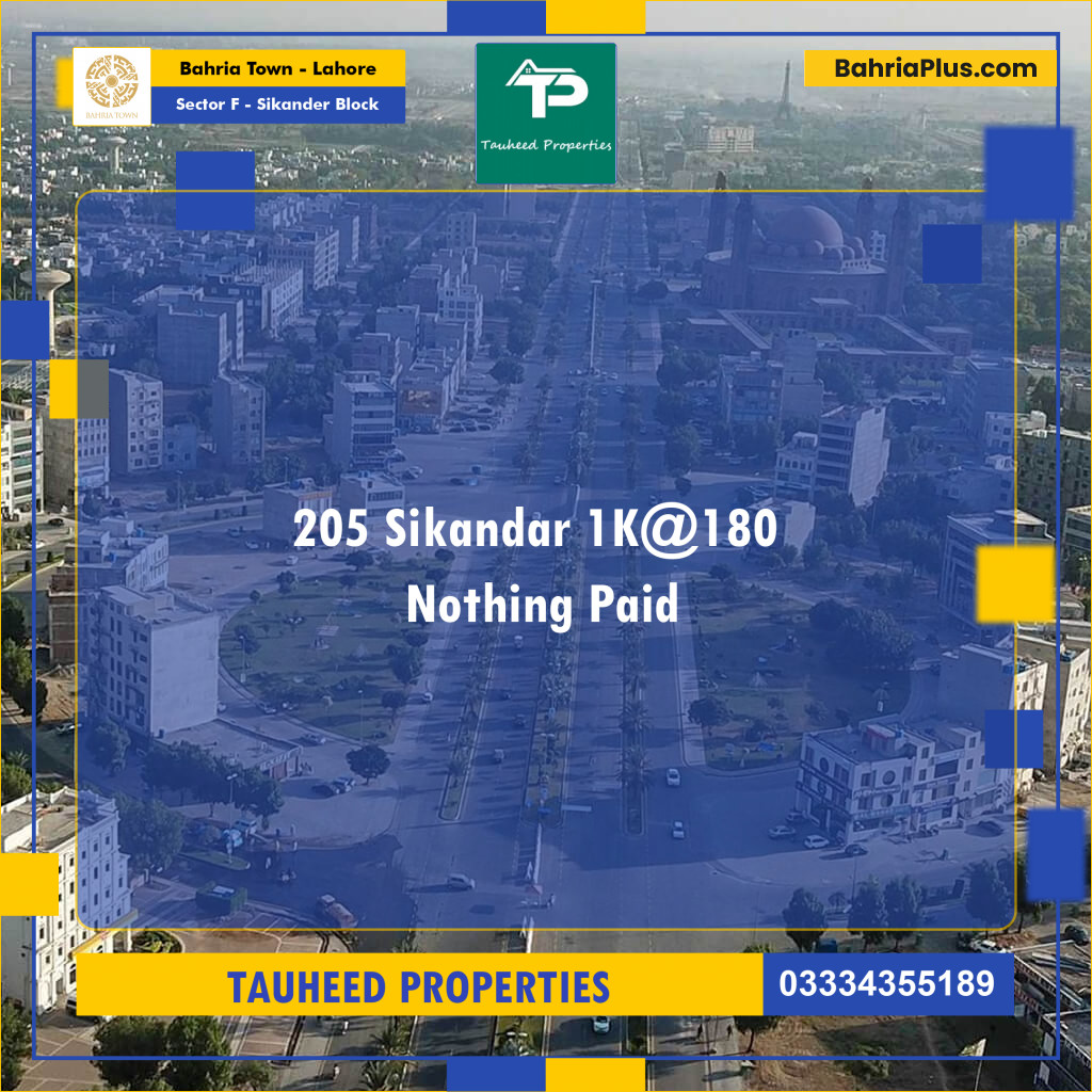 1 Kanal Residential Plot for Sale in Sector F - Sikander Block -  Bahria Town, Lahore - (BP-221324)