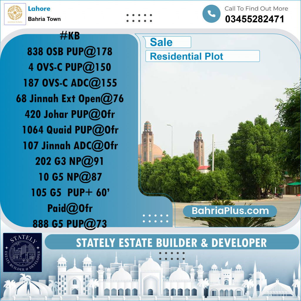 Residential Plot for Sale in Bahria Town, Lahore - (BP-221341)