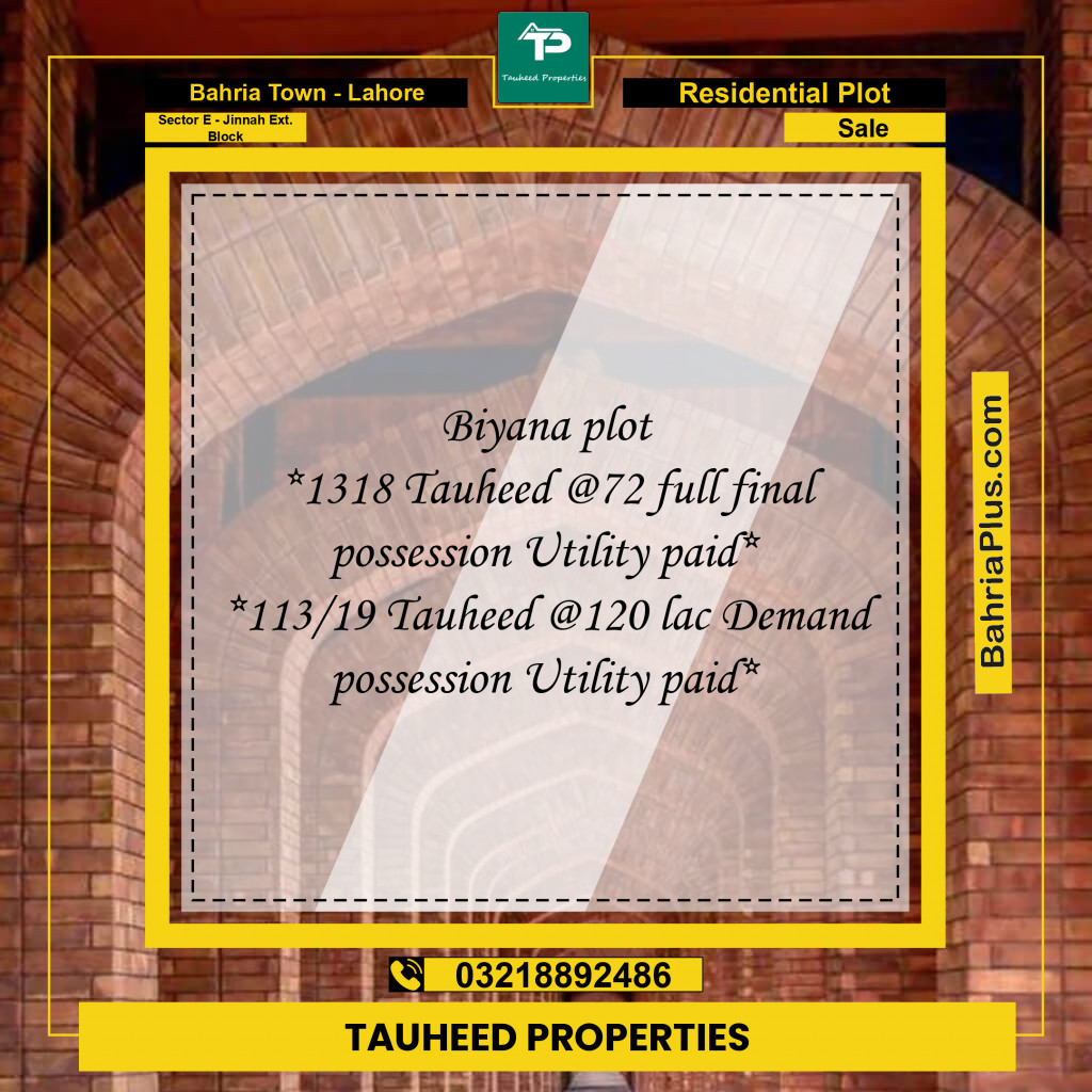 5 Marla Residential Plot for Sale in Sector E - Jinnah Ext. Block -  Bahria Town, Lahore - (BP-221347)