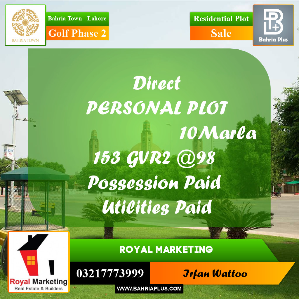 10 Marla Residential Plot for Sale in Golf Phase 2 - Bahria Town, Lahore - (BP-221355)