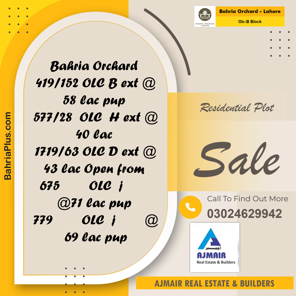 5 Marla Residential Plot for Sale in OLC-B Block -  Bahria Orchard, Lahore - (BP-221374)