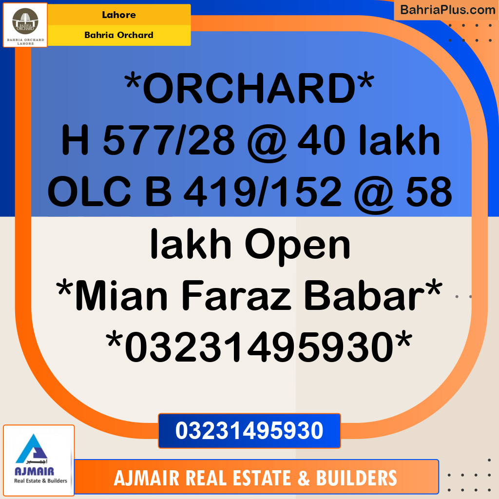 Residential Plot for Sale in Bahria Orchard, Lahore - (BP-221375)