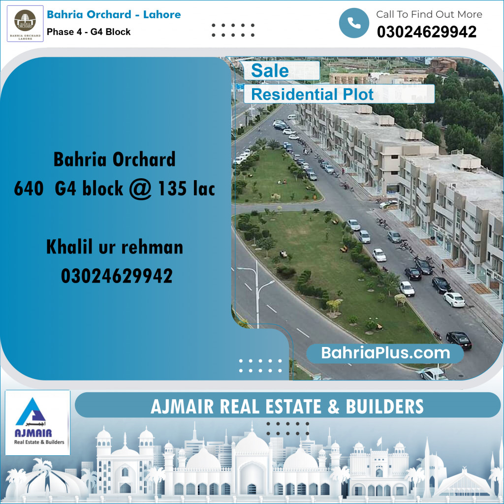 20 Kanal Residential Plot for Sale in Phase 4 - G4 Block -  Bahria Orchard, Lahore - (BP-221376)