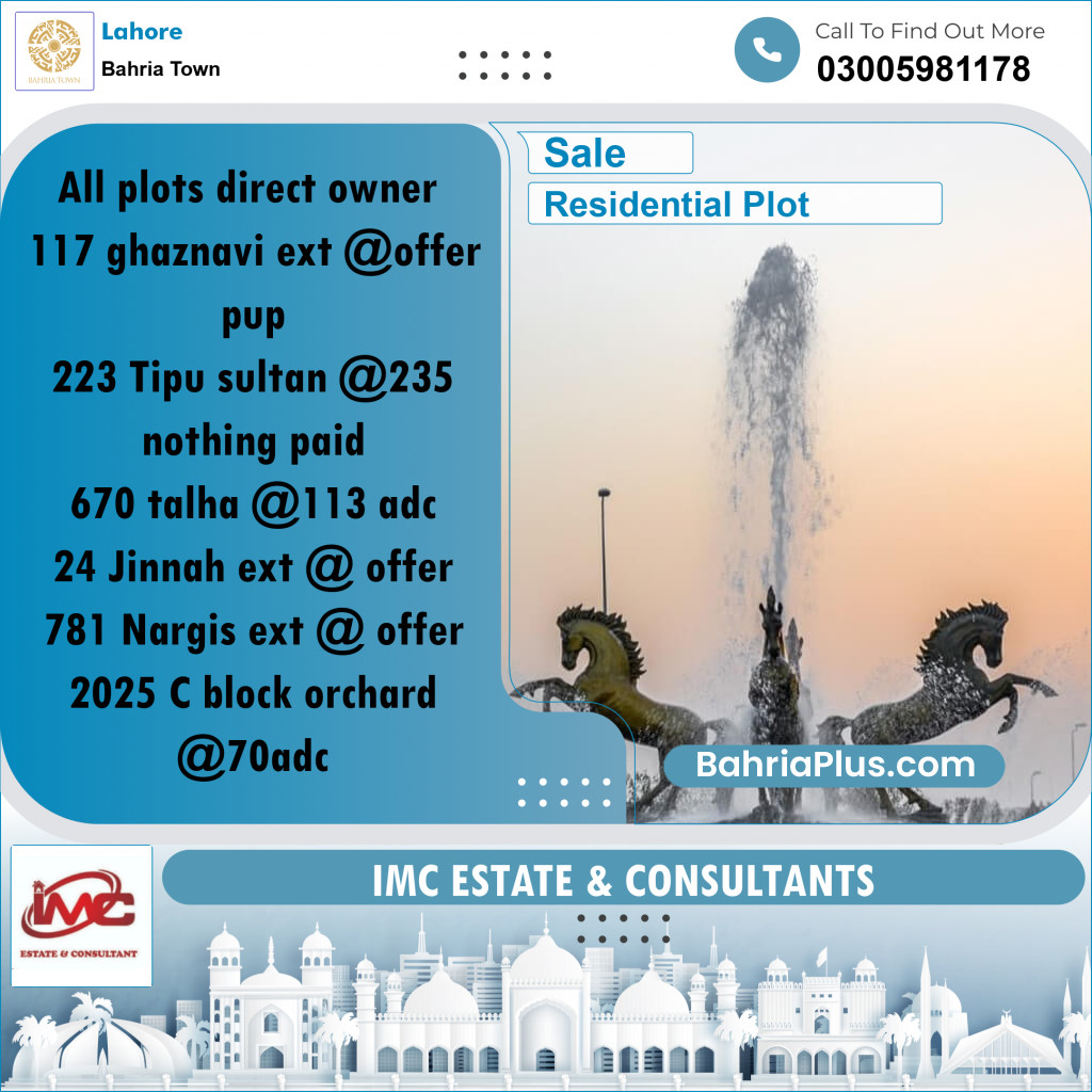 Residential Plot for Sale in Bahria Town, Lahore - (BP-221423)