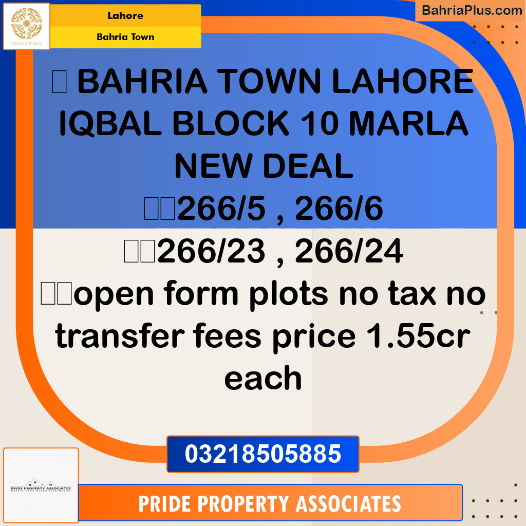 Residential Plot for Sale in Bahria Town, Lahore - (BP-221439)