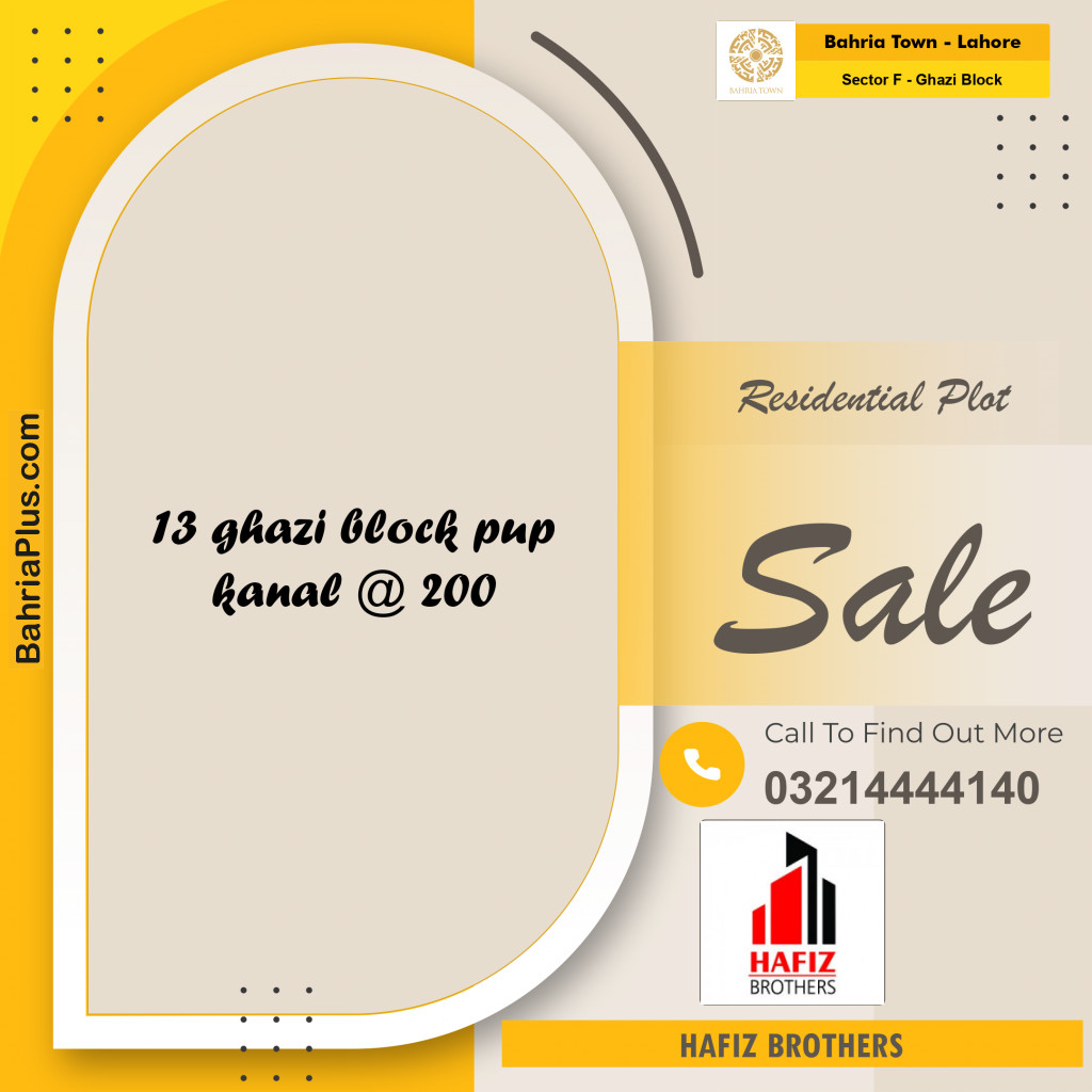 20 Marla Residential Plot for Sale in Sector F - Ghazi Block -  Bahria Town, Lahore - (BP-221449)