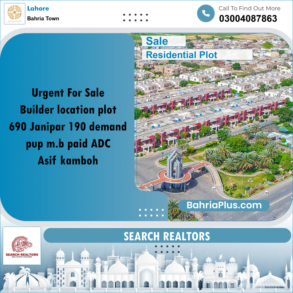 Residential Plot for Sale in Bahria Town, Lahore - (BP-221464)