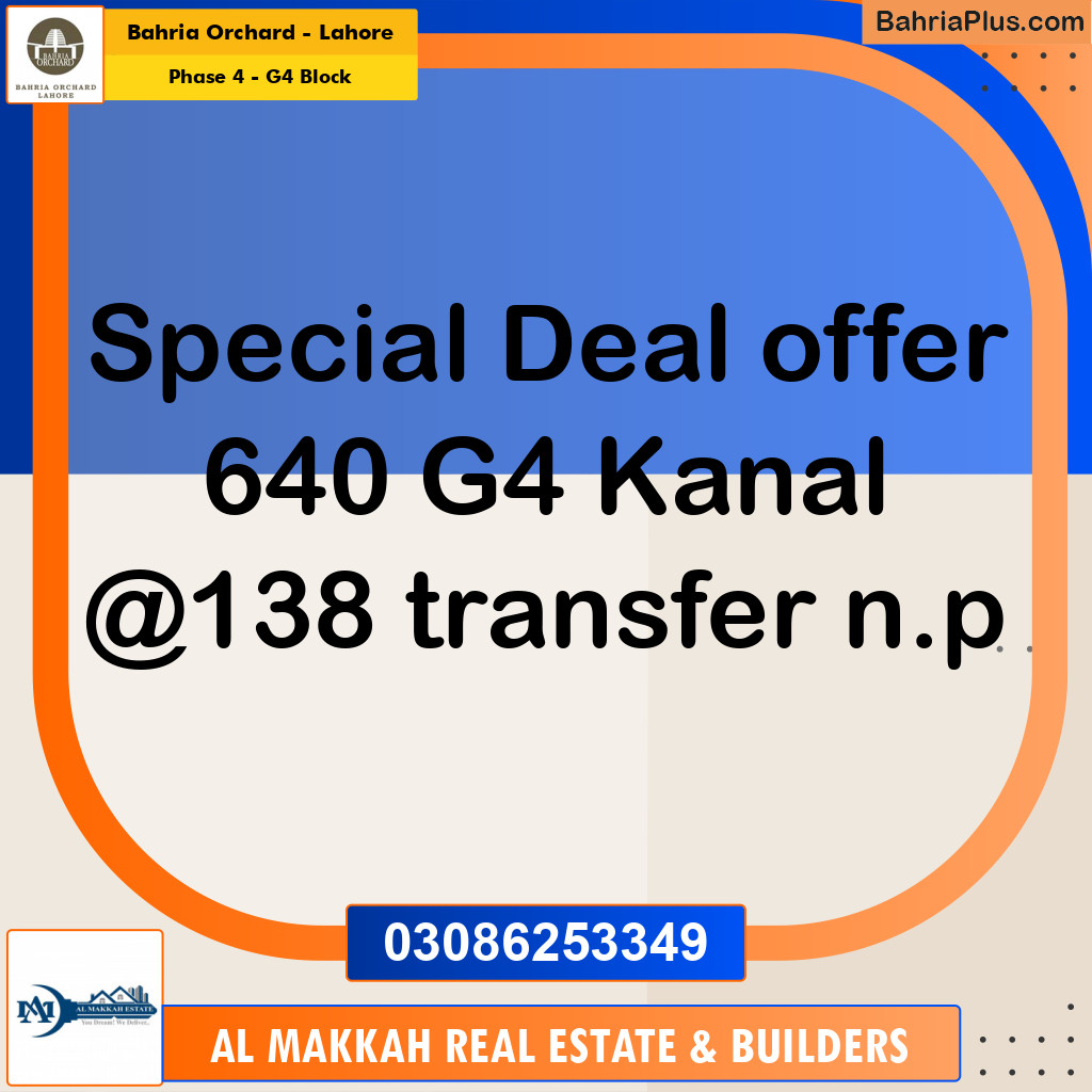 1 Kanal Residential Plot for Sale in Phase 4 - G4 Block -  Bahria Orchard, Lahore - (BP-221473)