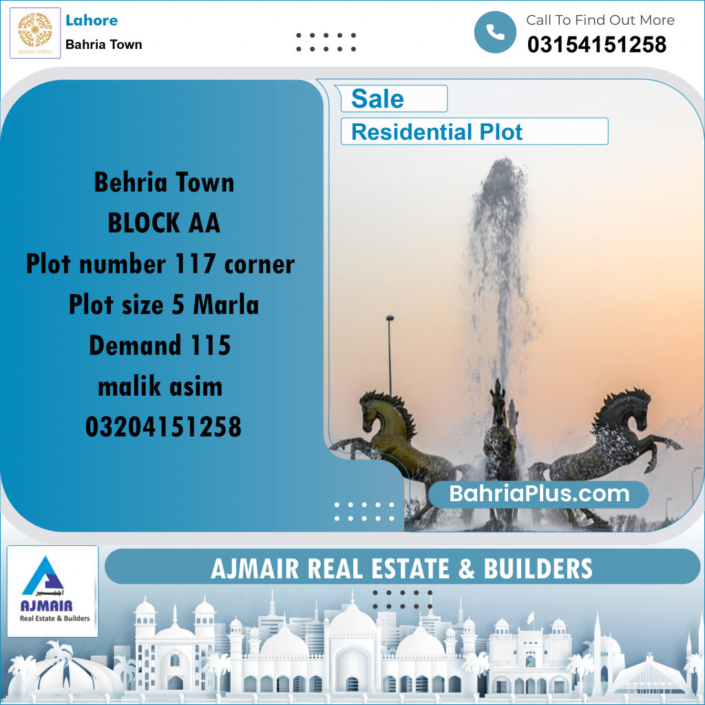 Residential Plot for Sale in Bahria Town, Lahore - (BP-221481)