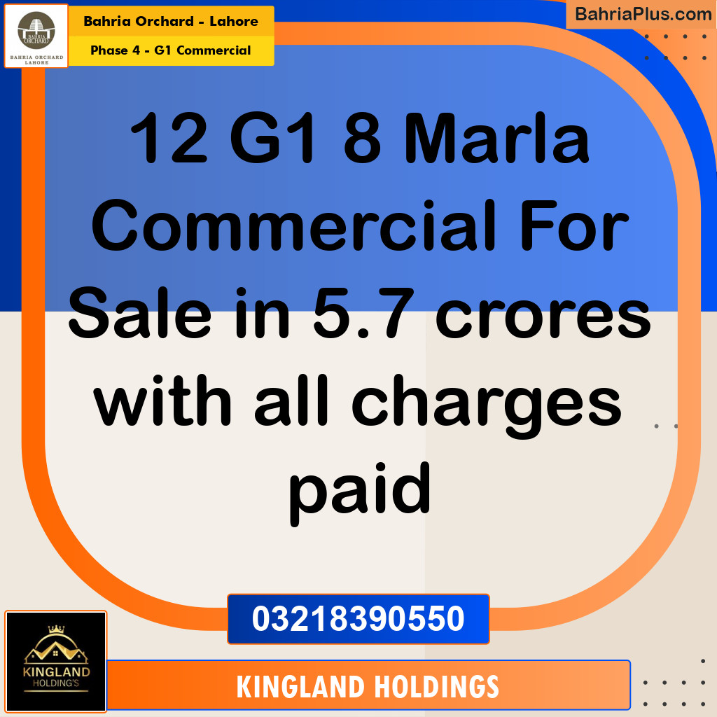8 Marla Commercial Plot for Sale in Phase 4 - G1 Commercial -  Bahria Orchard, Lahore - (BP-221493)