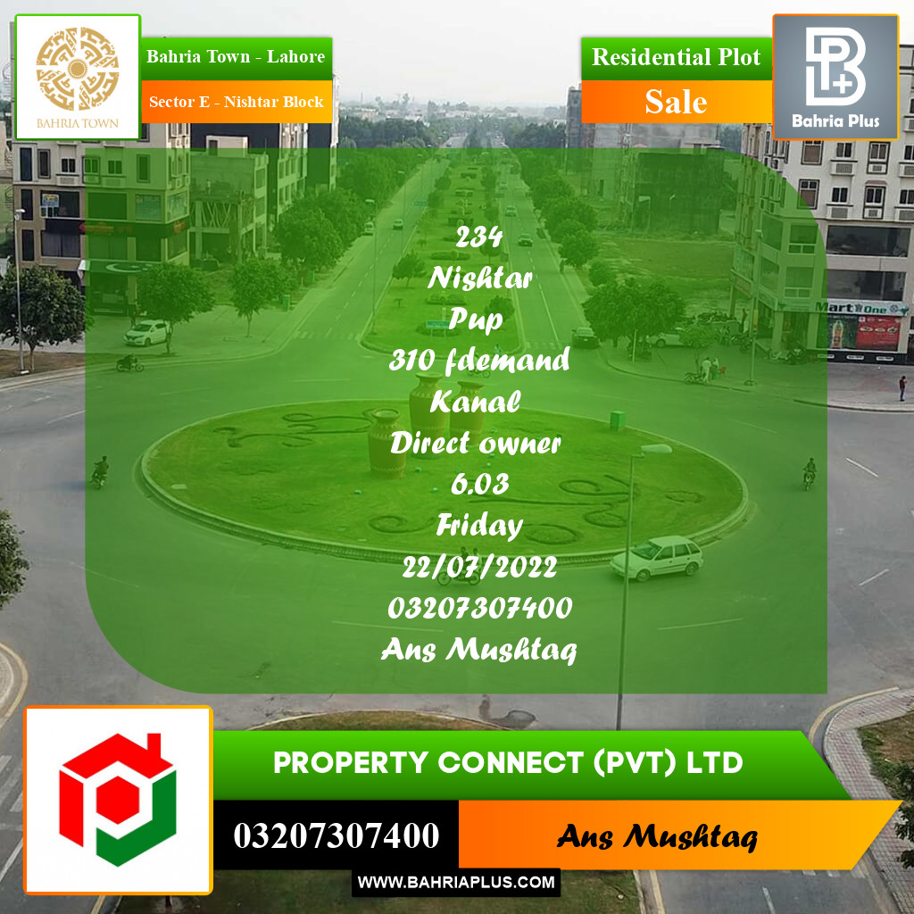1 Kanal Residential Plot for Sale in Sector E - Nishtar Block -  Bahria Town, Lahore - (BP-221529)