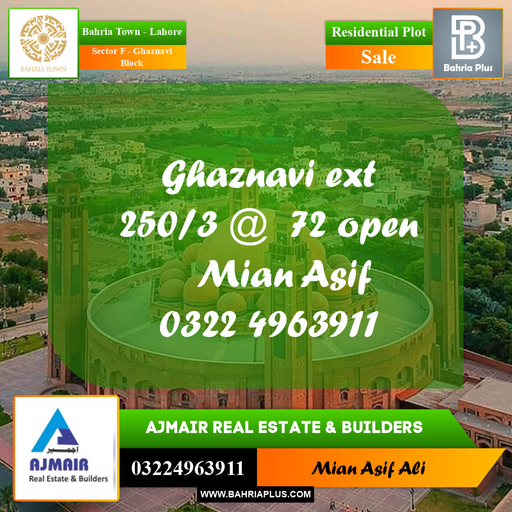 Residential Plot for Sale in Sector F - Ghaznavi Block -  Bahria Town, Lahore - (BP-221584)