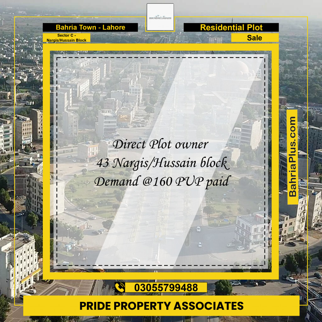 1 Marla Residential Plot for Sale in Sector C - Nargis/Hussain Block - Bahria Town, Lahore - (BP-221596)