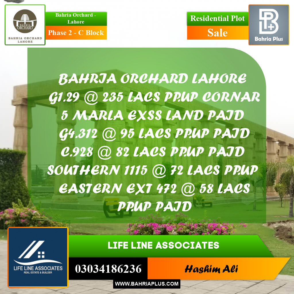 8 Marla Residential Plot for Sale in Phase 2 - C Block -  Bahria Orchard, Lahore - (BP-221599)