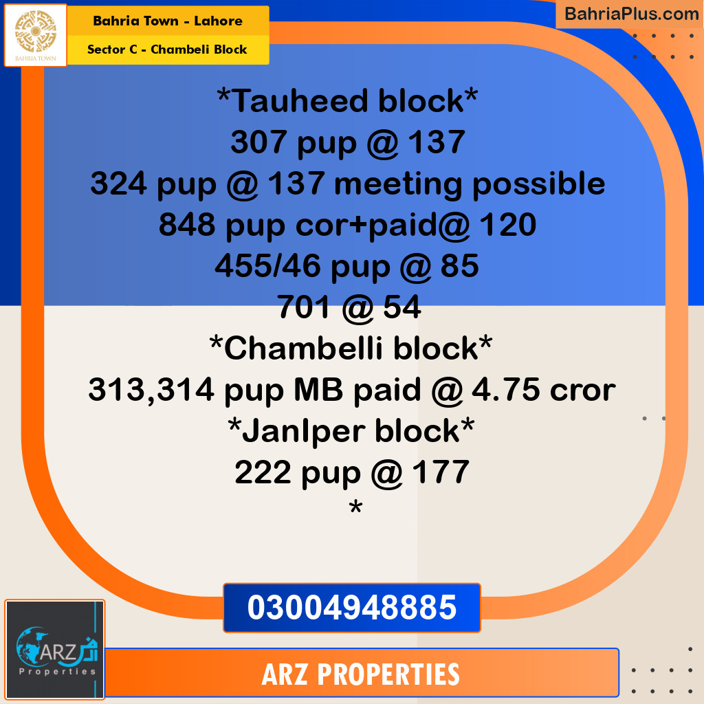 Residential Plot for Sale in Sector C - Chambeli Block -  Bahria Town, Lahore - (BP-221603)