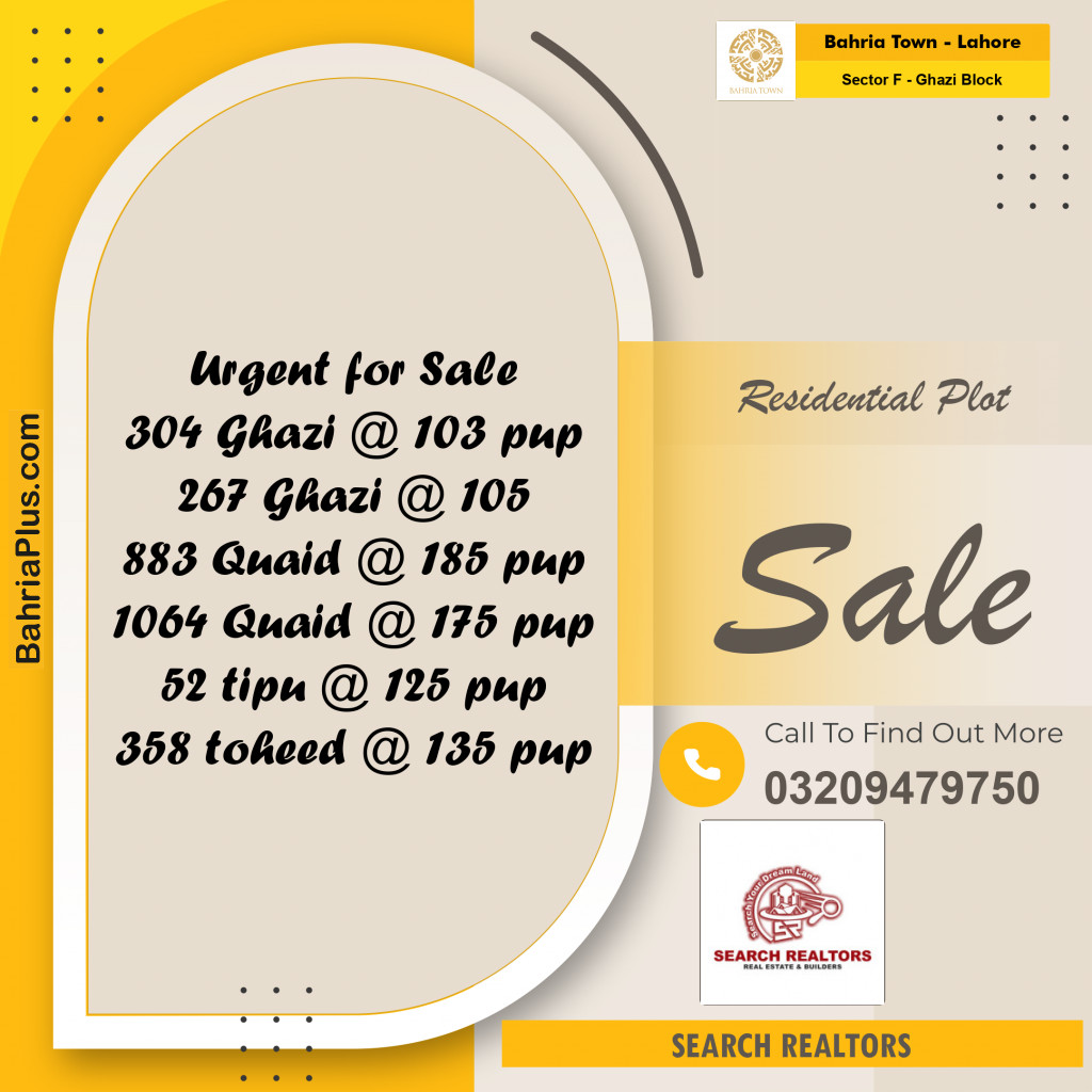 10 Marla Residential Plot for Sale in Sector F - Ghazi Block - Bahria Town, Lahore - (BP-221609)