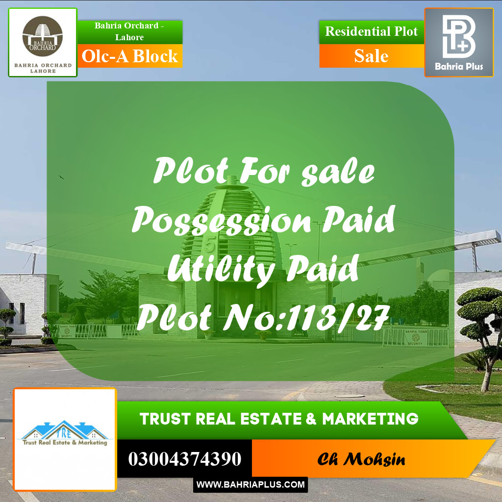 8 Marla Residential Plot for Sale in OLC-A Block - Bahria Orchard, Lahore - (BP-221638)