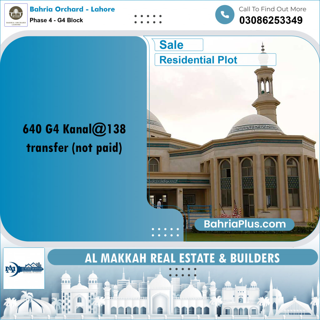 1 Kanal Residential Plot for Sale in Phase 4 - G4 Block -  Bahria Orchard, Lahore - (BP-221692)