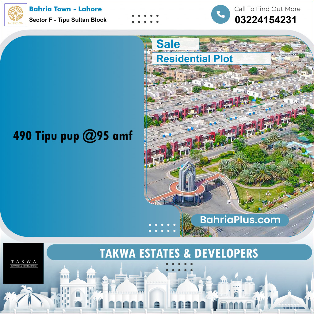 10 Marla Residential Plot for Sale in Sector F - Tipu Sultan Block -  Bahria Town, Lahore - (BP-221722)