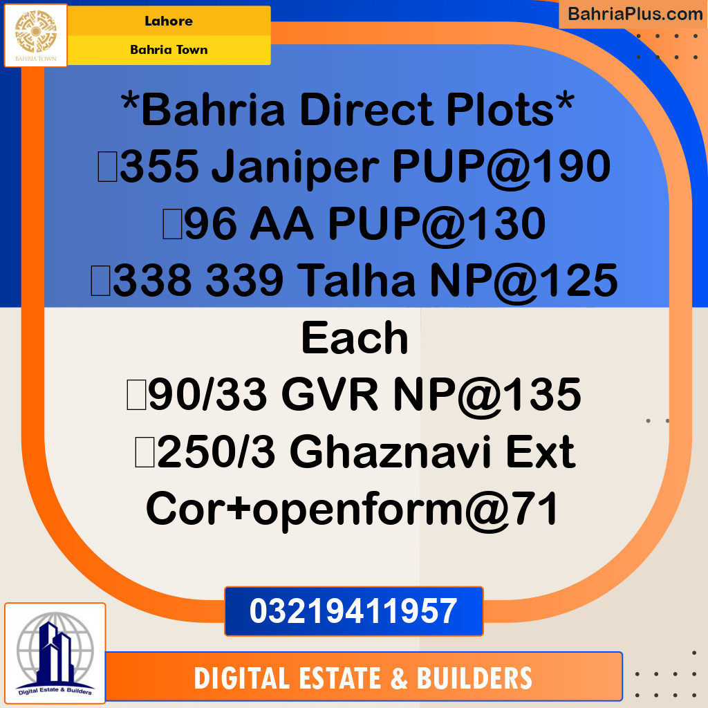 Residential Plot for Sale in Bahria Town, Lahore - (BP-221723)