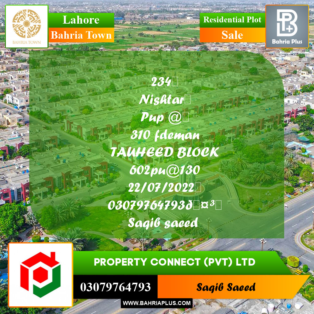 Residential Plot for Sale in Bahria Town, Lahore - (BP-221763)