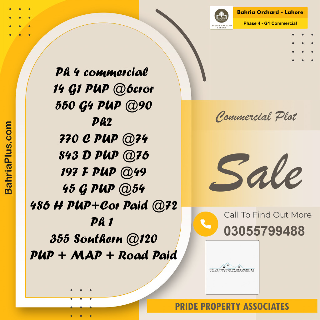 5 Marla Commercial Plot for Sale in Phase 4 - G1 Commercial -  Bahria Orchard, Lahore - (BP-221799)